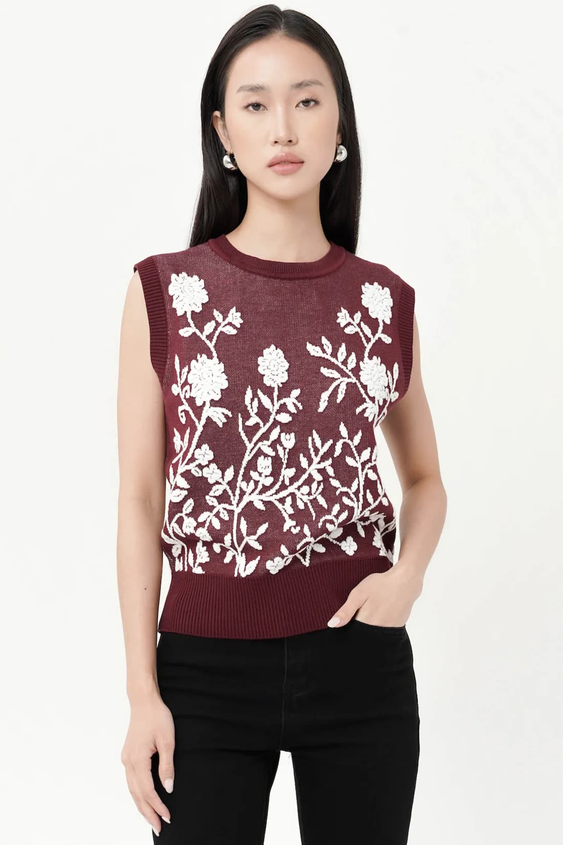 Damia Floral Top In Maroon