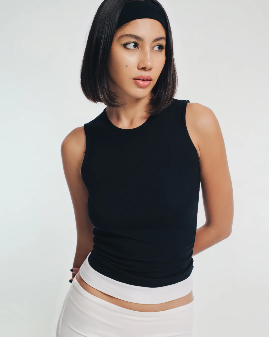 Daria White Trim Ruched Sleeveless Top - Image 1